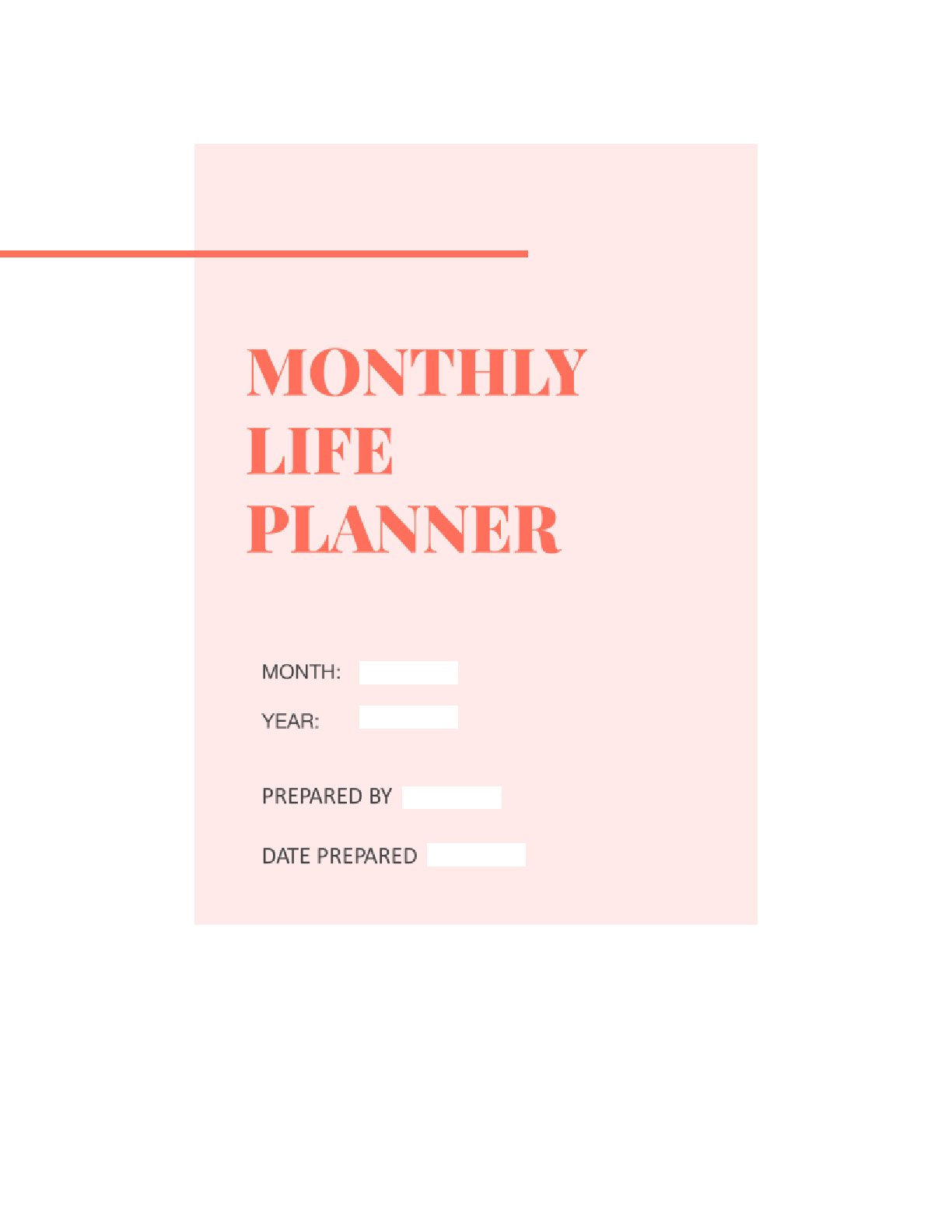 Free Monthly Life Planner Template