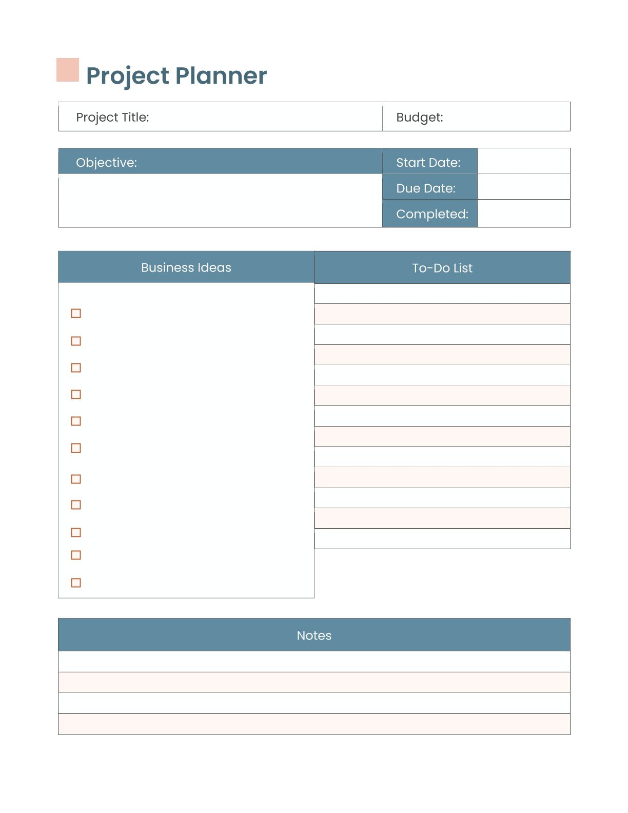 Free Sample Project planner template