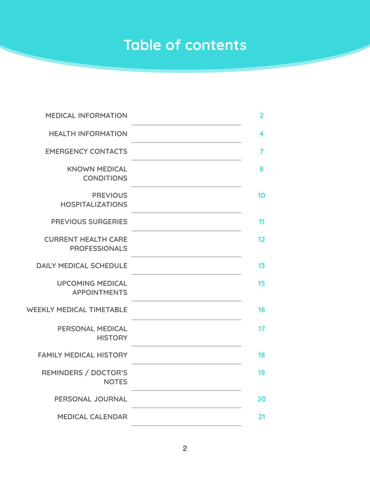 Free Medical Information Planner Template