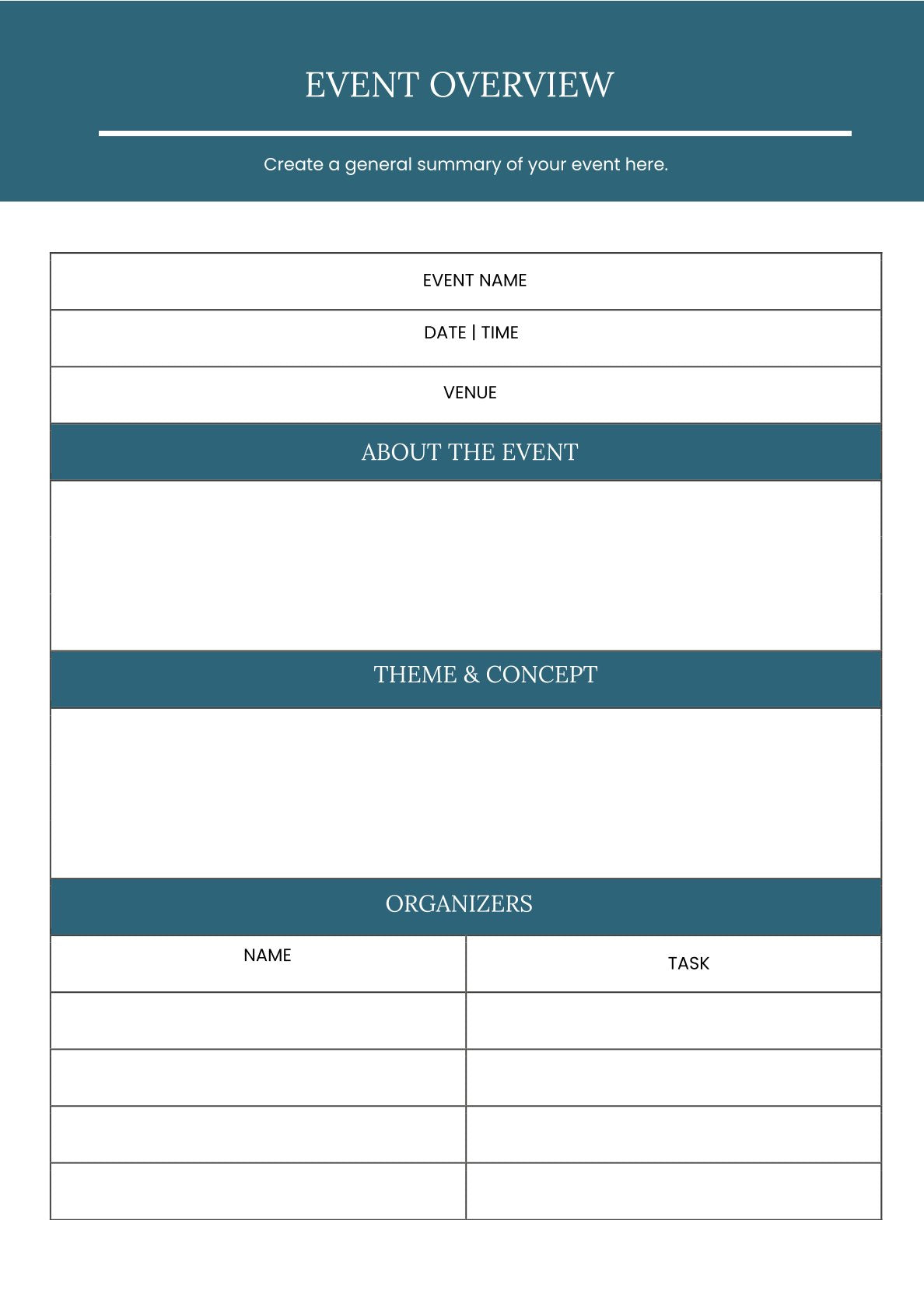 Free Online Event Planner Template