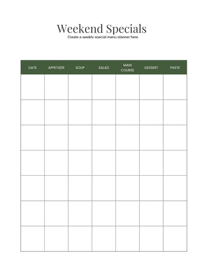 Free Menu Planner Template