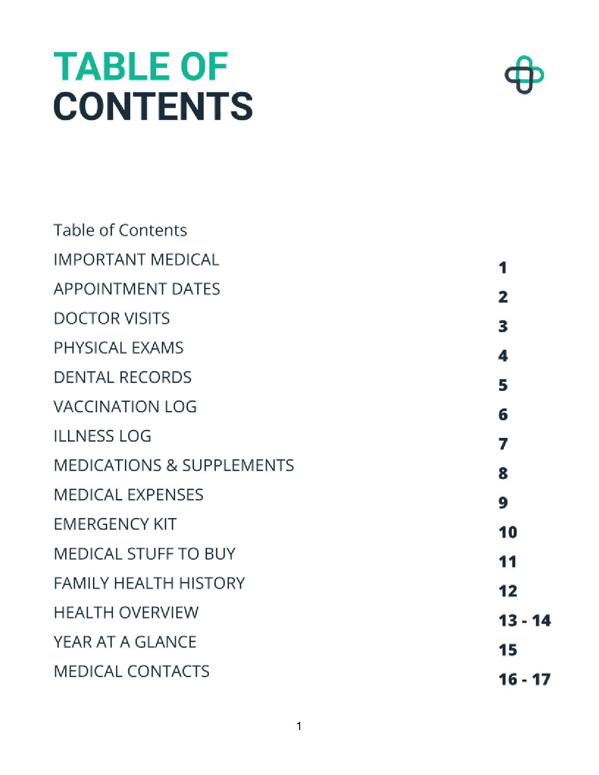 Free Medical Health Planner Template