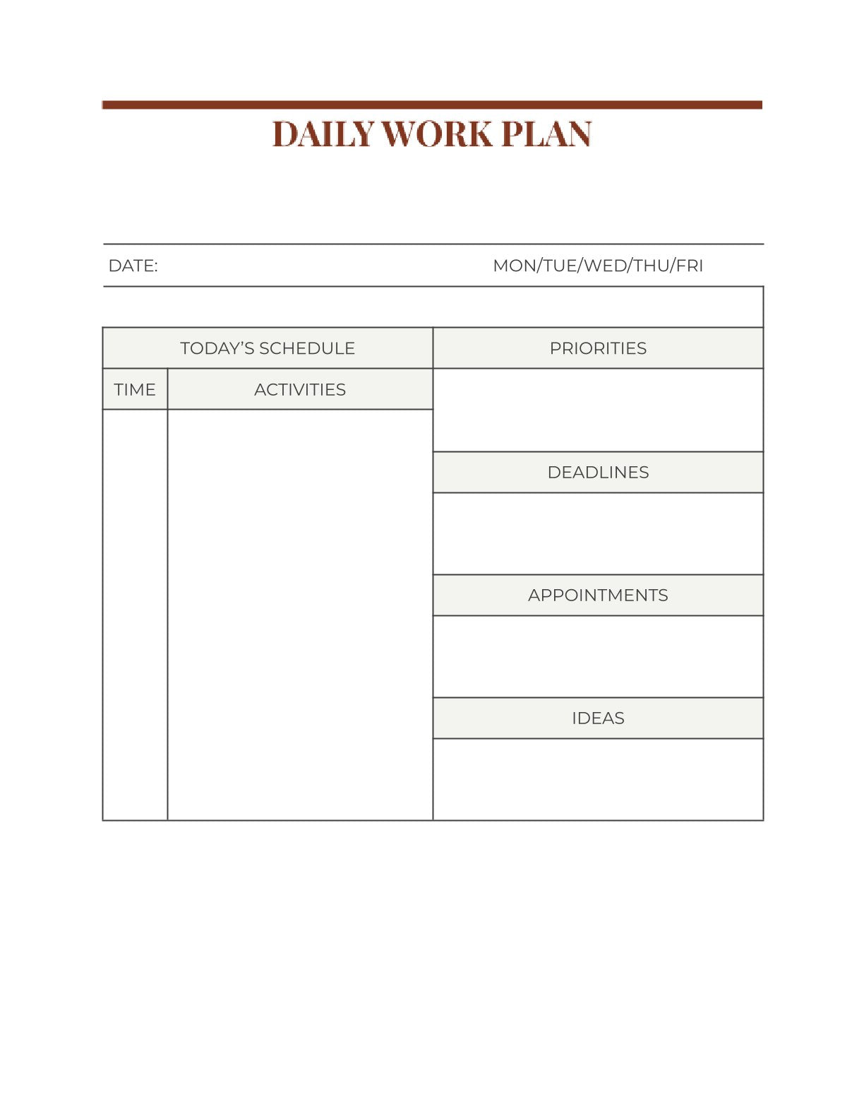 free Minimal Work Planner Template