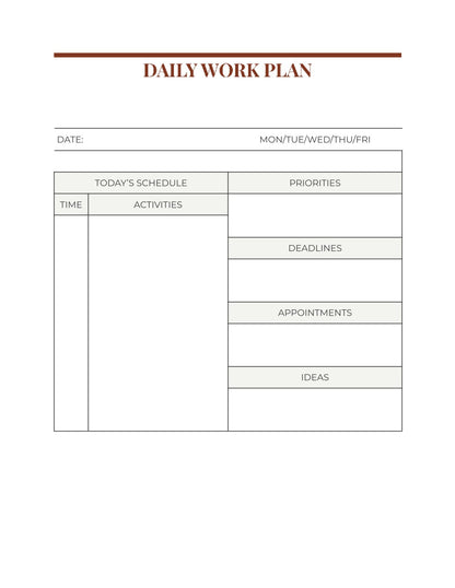 free Minimal Work Planner Template