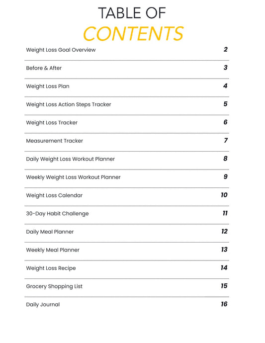 Free Weight Loss Fitness Planner Template