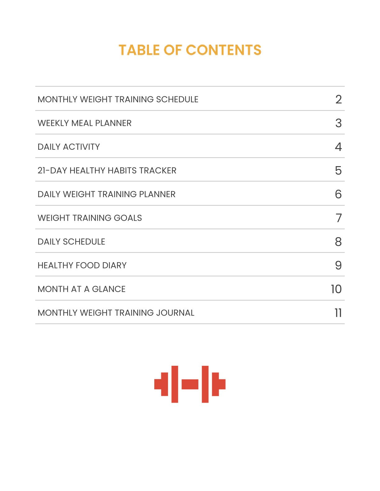 Free Weight Training Planner Template