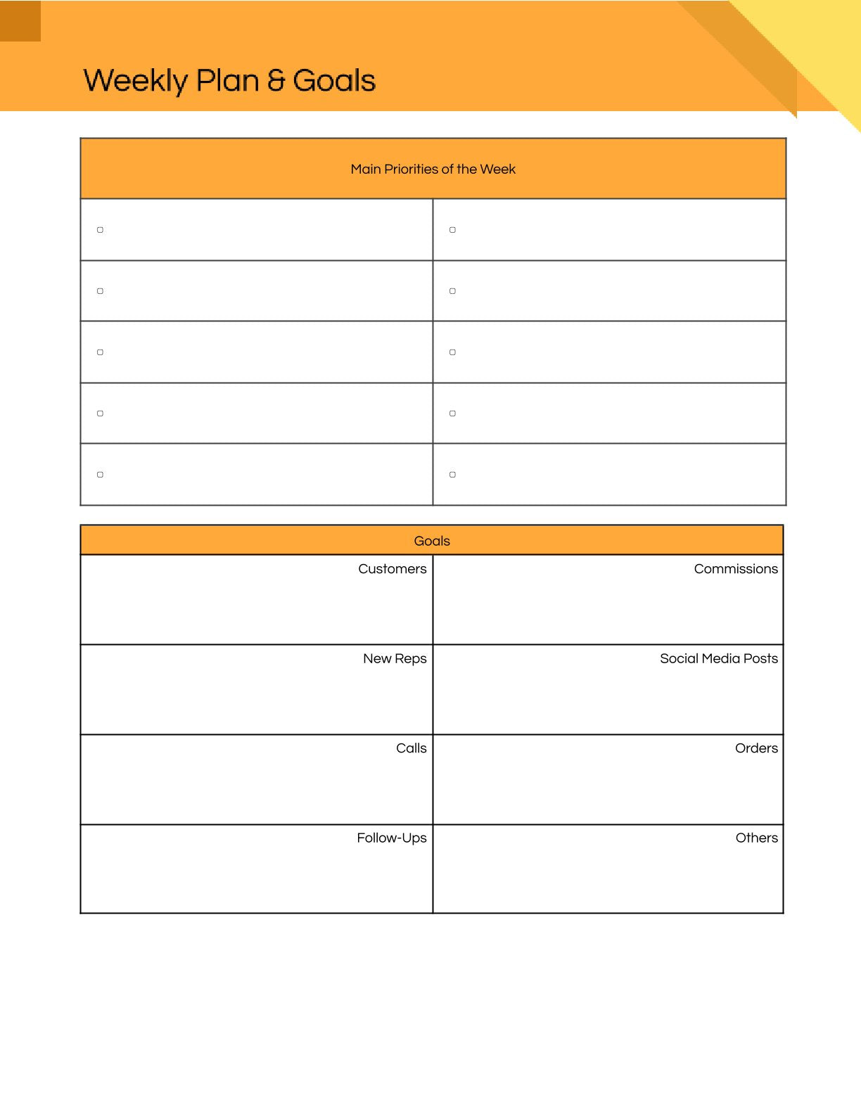 Free Weekly Sales Planner Template