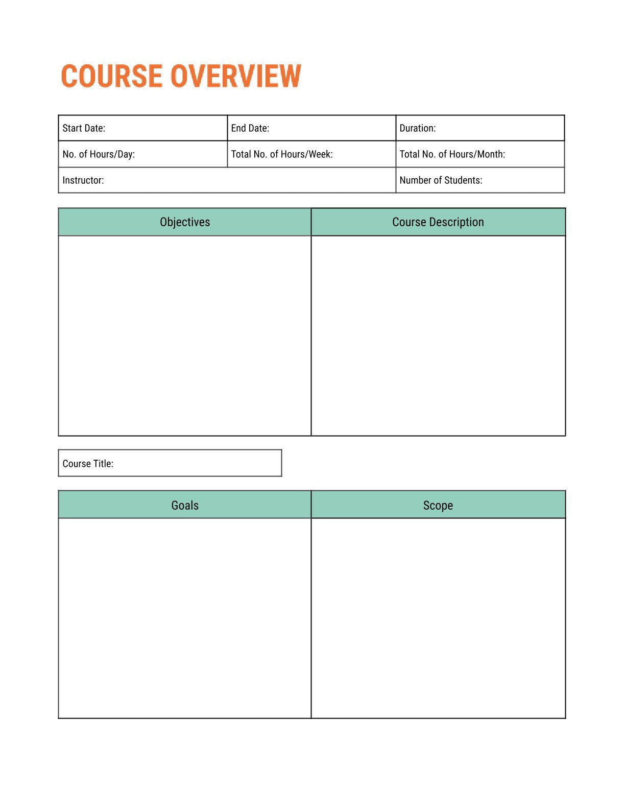 Free Training Course Planner Template