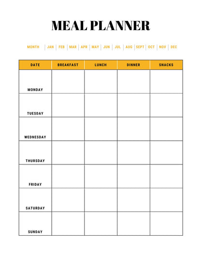 Free Monthly Meal Planner Template