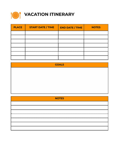 Free Vacation Menu Planner Template