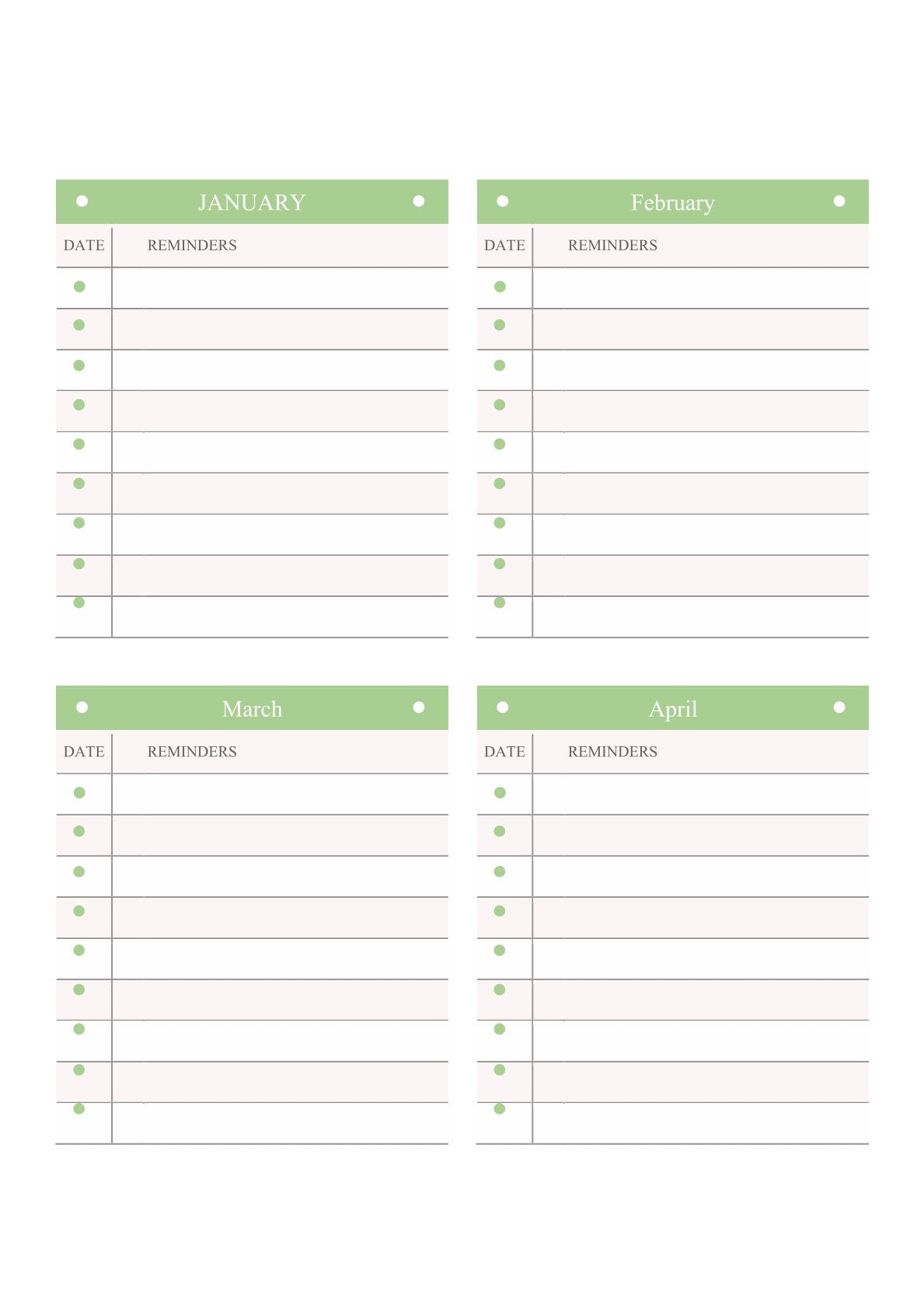 Free 12 Month Life Planner Template