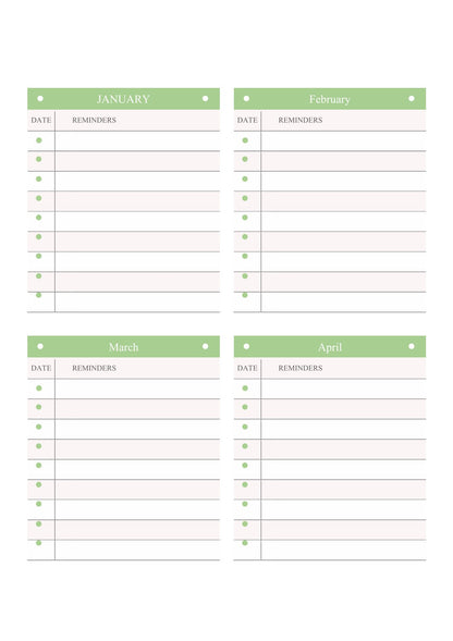 Free 12 Month Life Planner Template