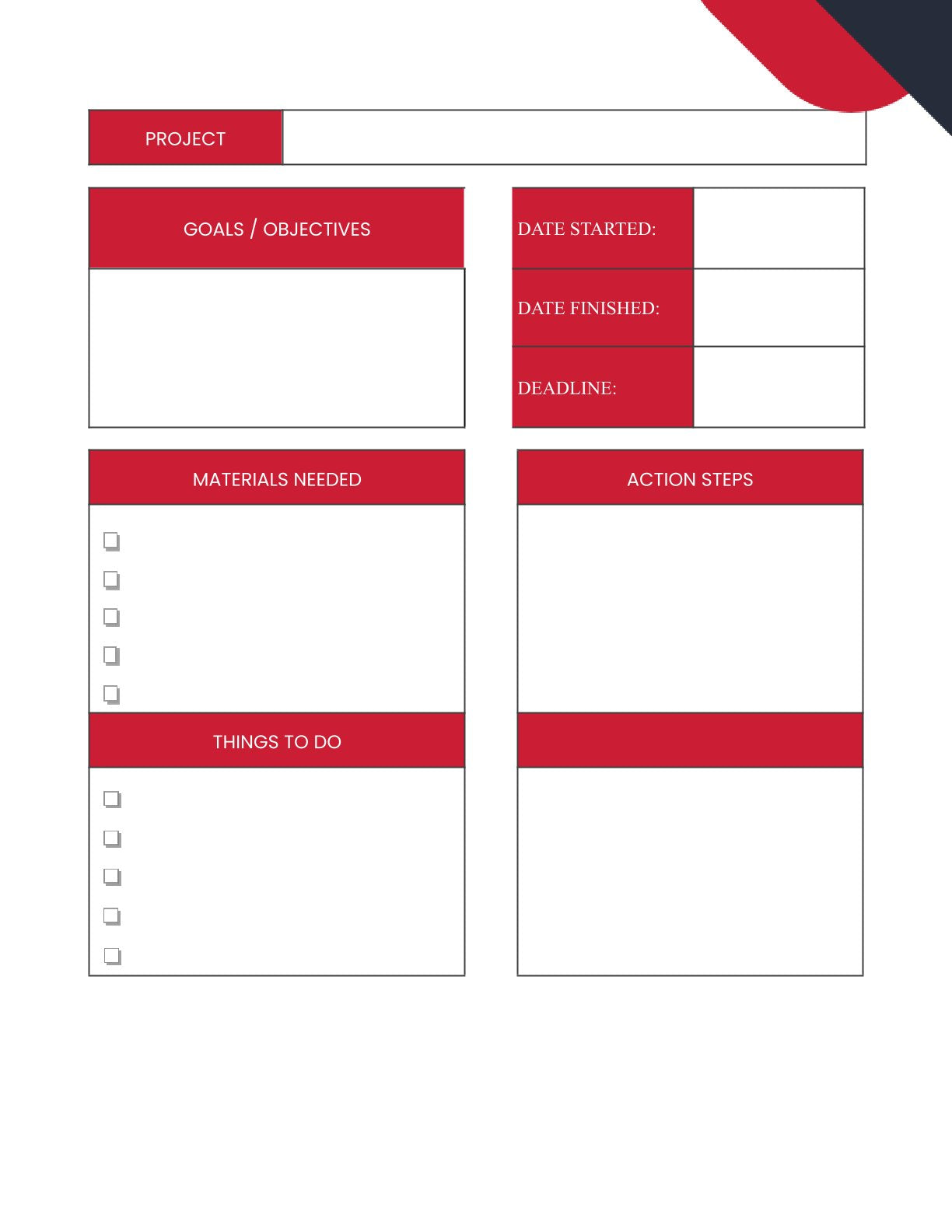 Free Productivity Project Planner Template