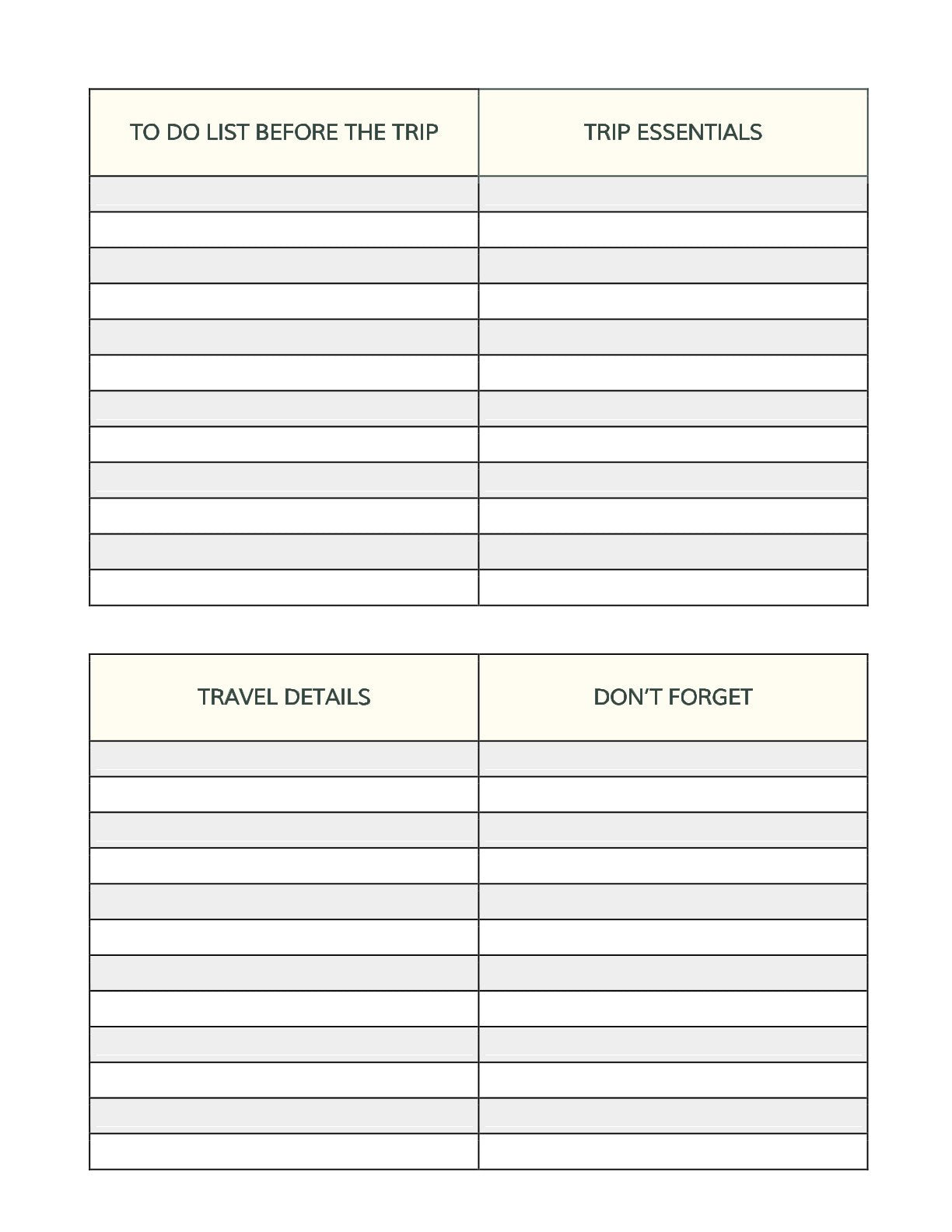 Free 5 Days Trip Planner Template