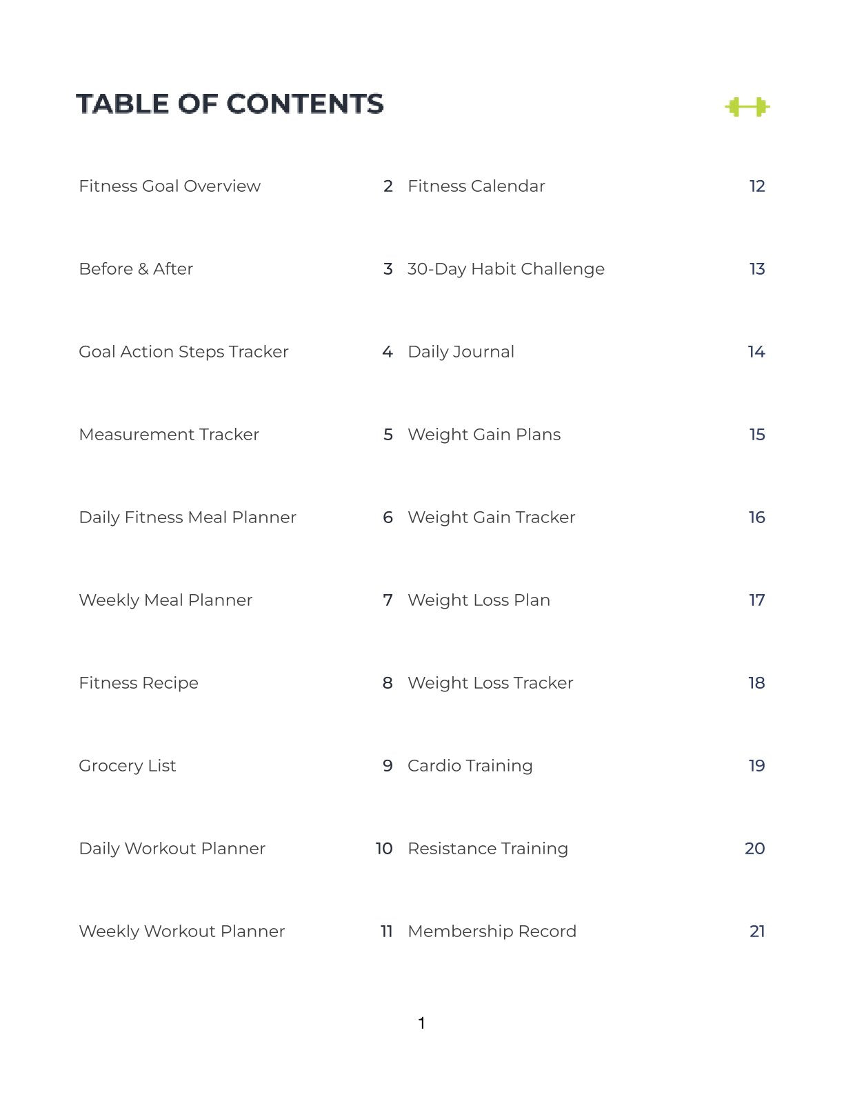 Free Fitness Training Planner Template