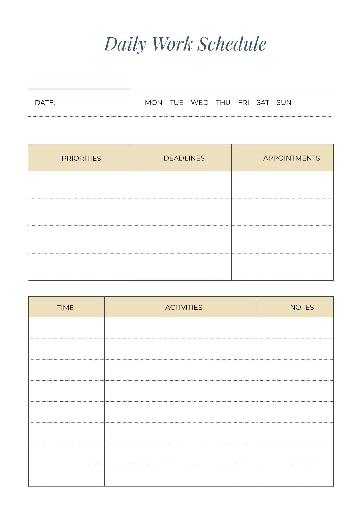 Free Basic Work Planner Template