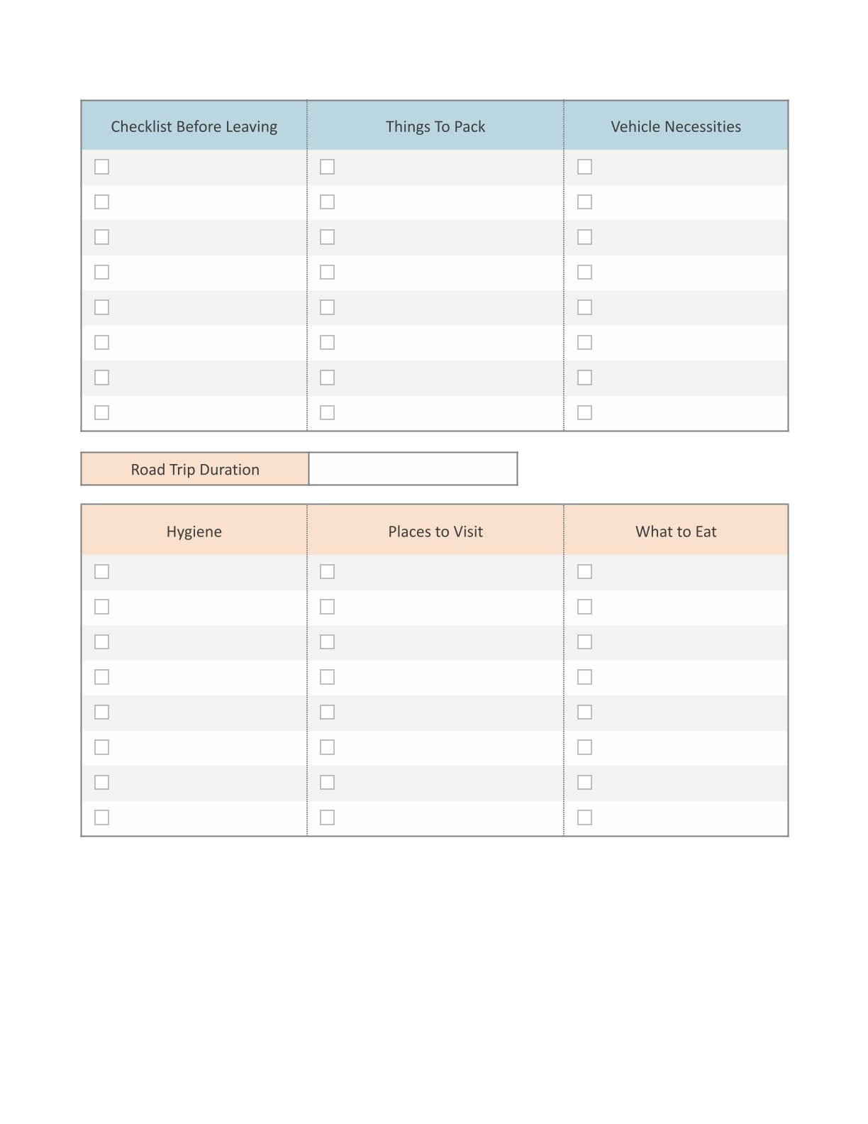 Free Summer Road Trip Planner Template