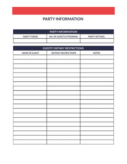 Free Party Menu Planner Template