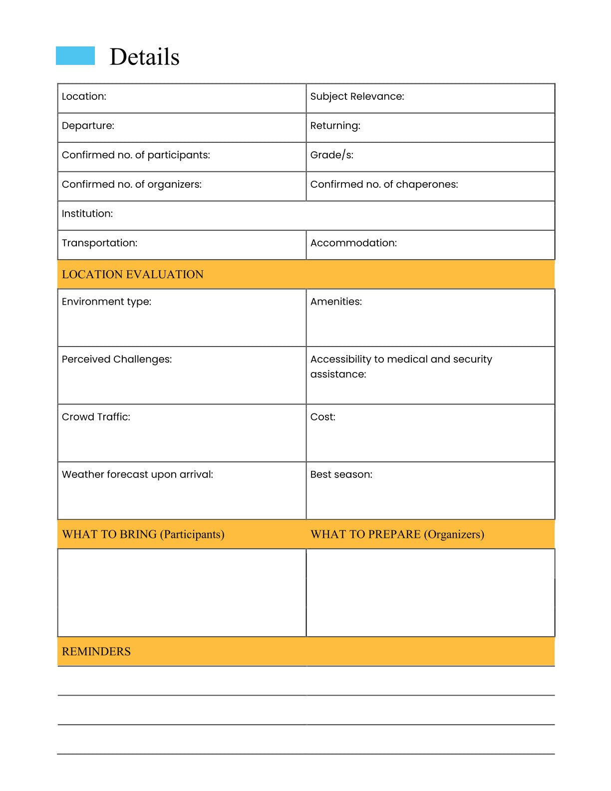 Free Field Trip Planner Template