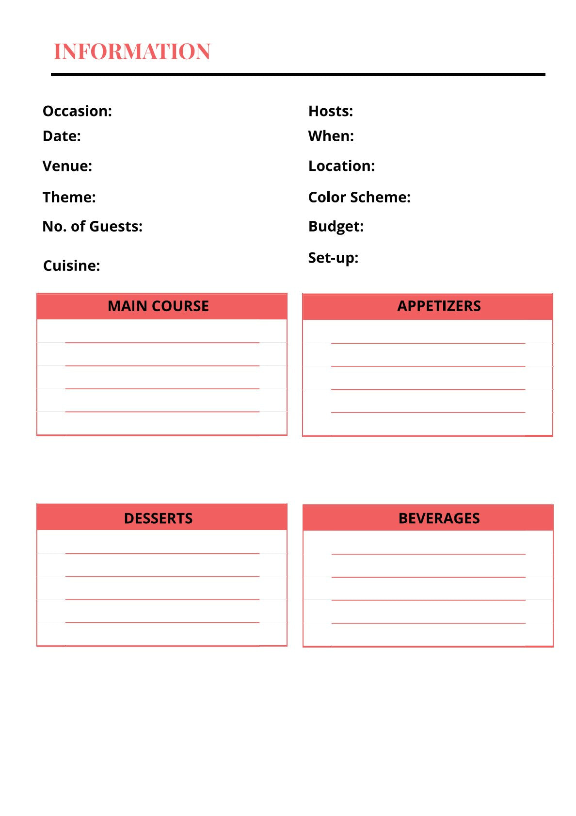 Free Event Menu Planner Template