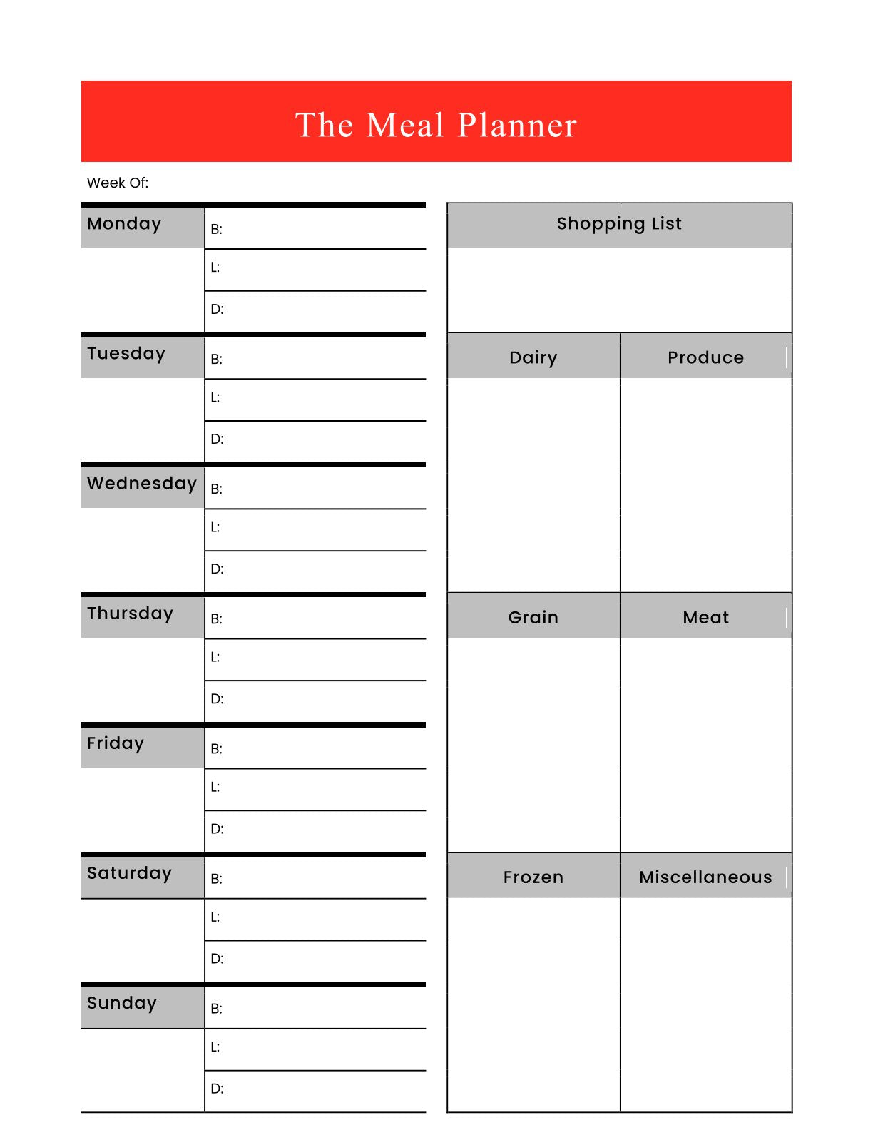 Free Meal Menu Planner Template