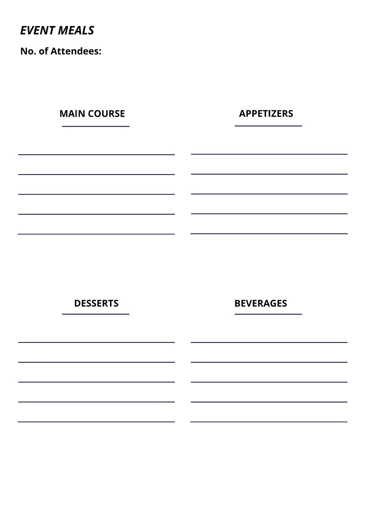 Free Event Meal Planner Template