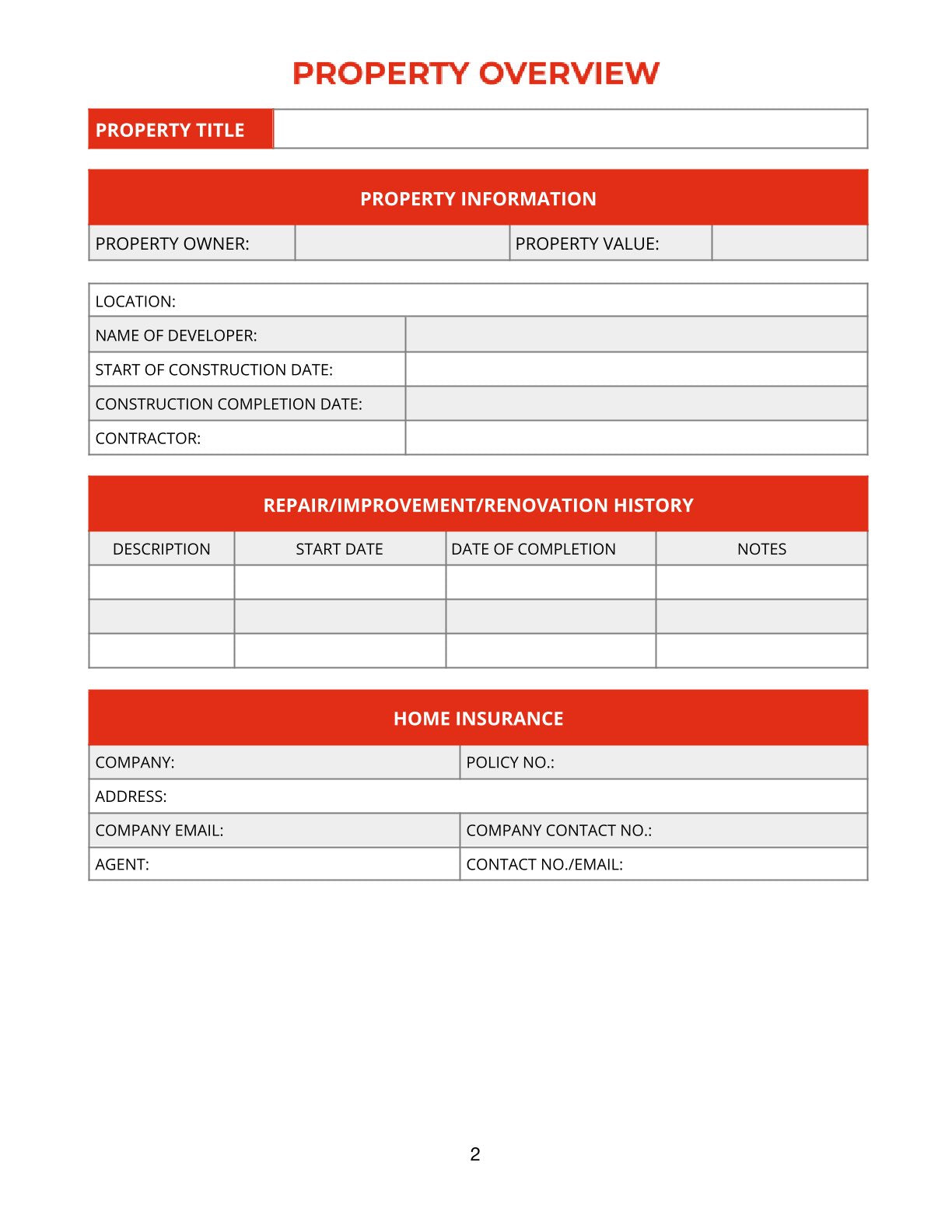 Free Home Renovation Project Planner Template