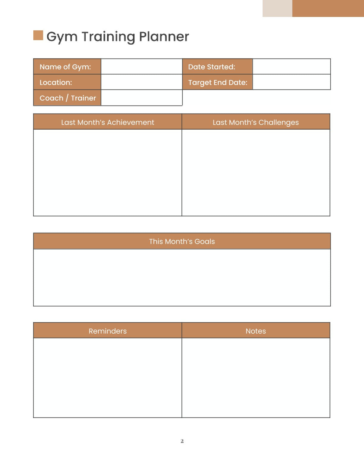 Free Gym Training Planner Template