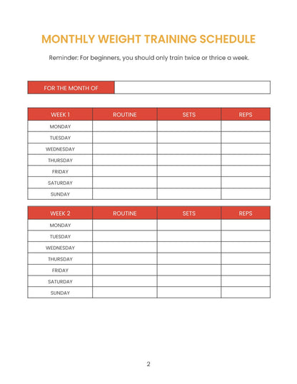 Free Weight Training Planner Template