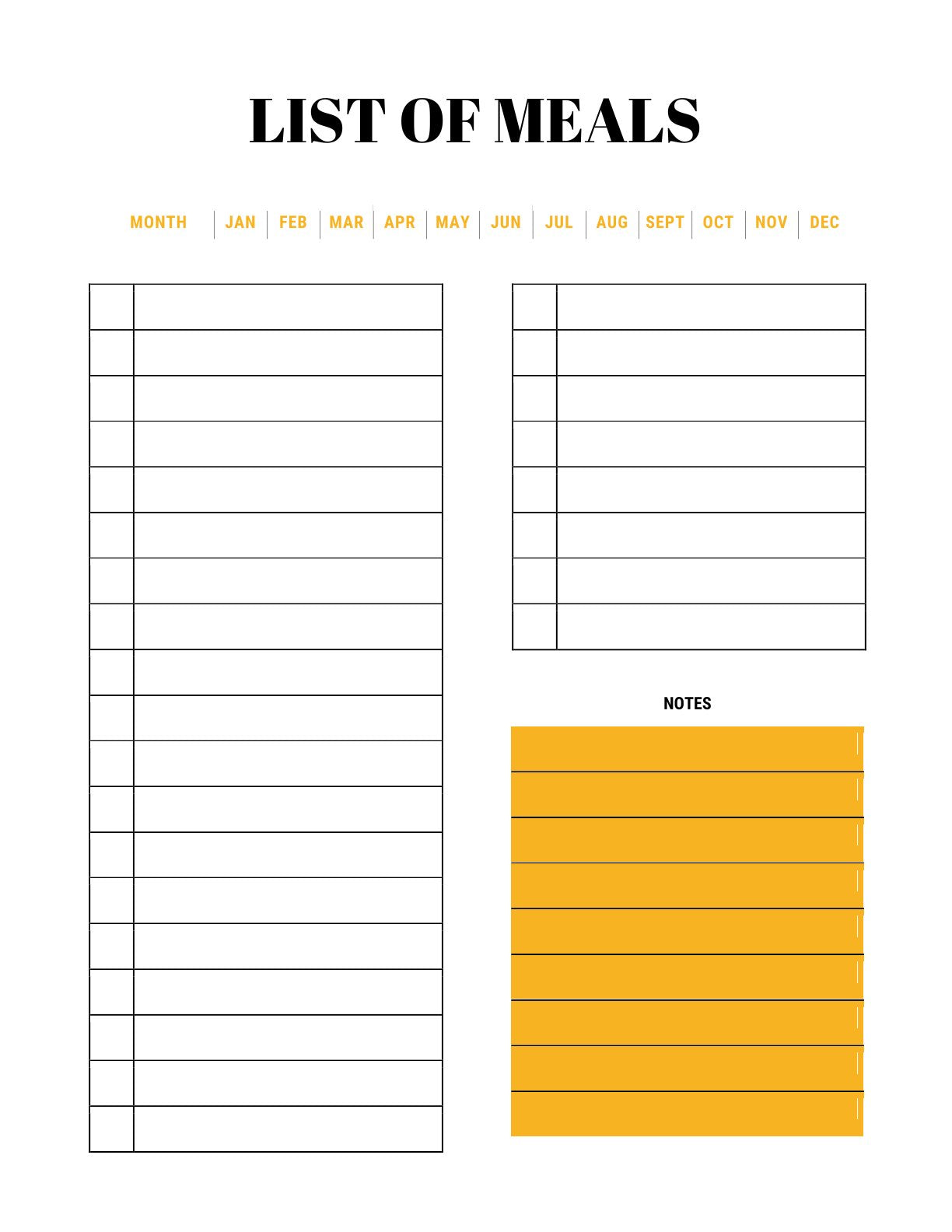 Free Monthly Meal Planner Template