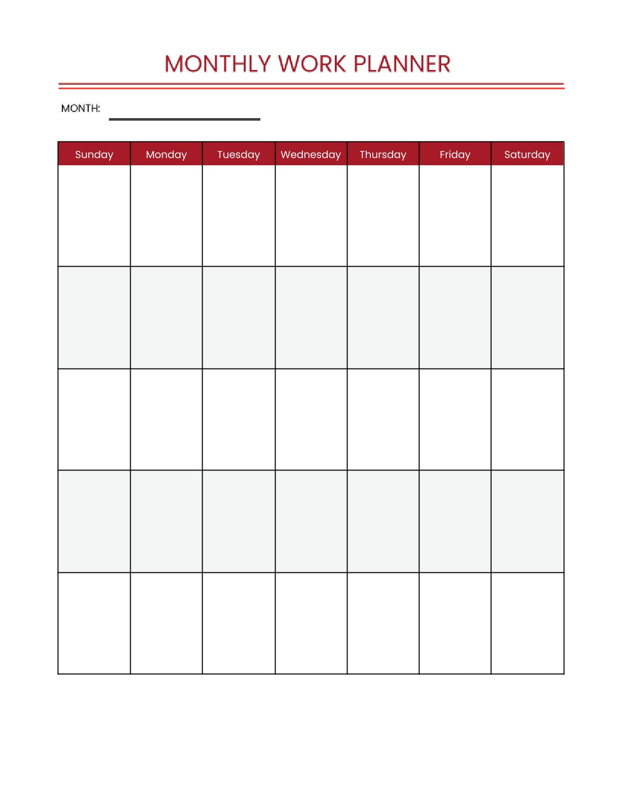 Free Monthly Work Planner Template