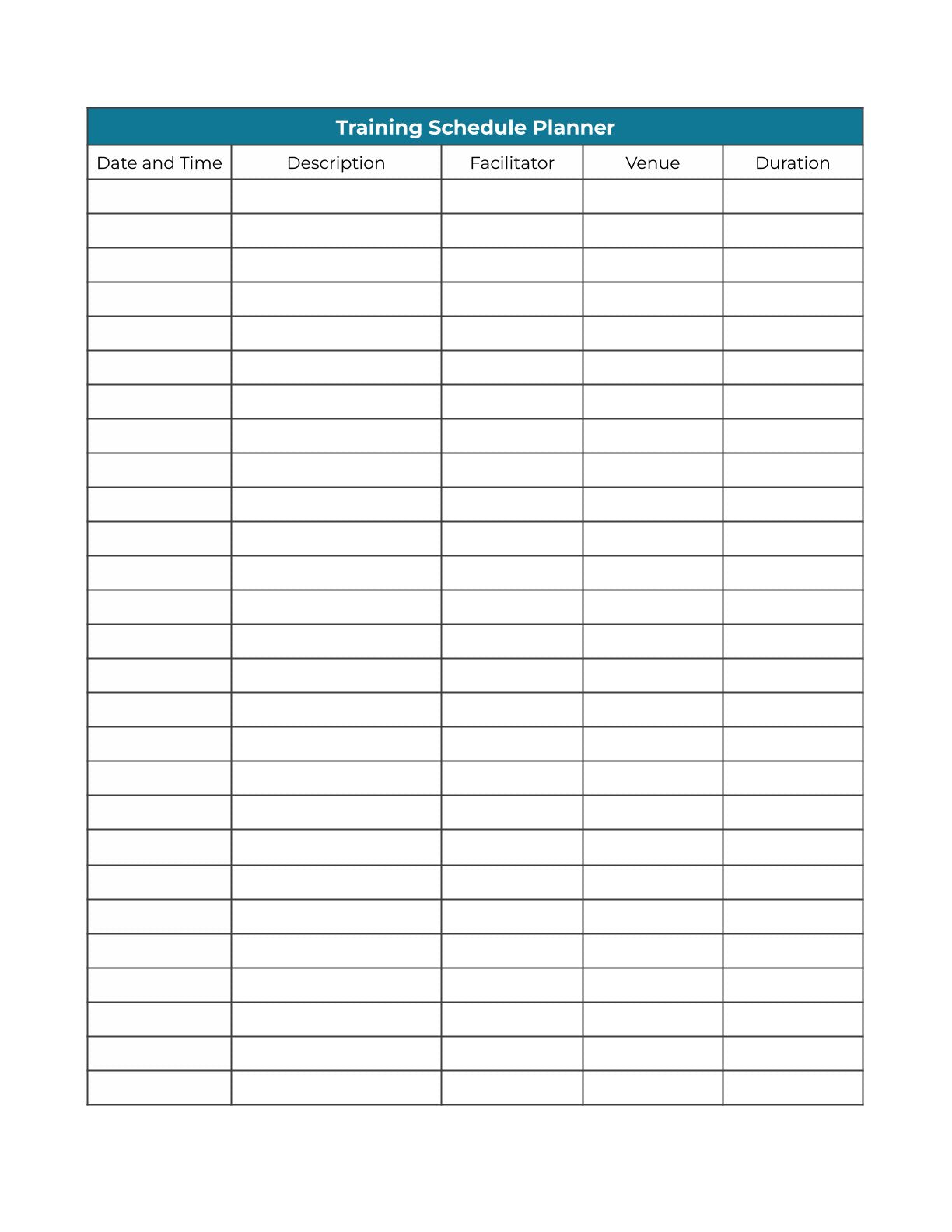 Free Basic Training Planner template