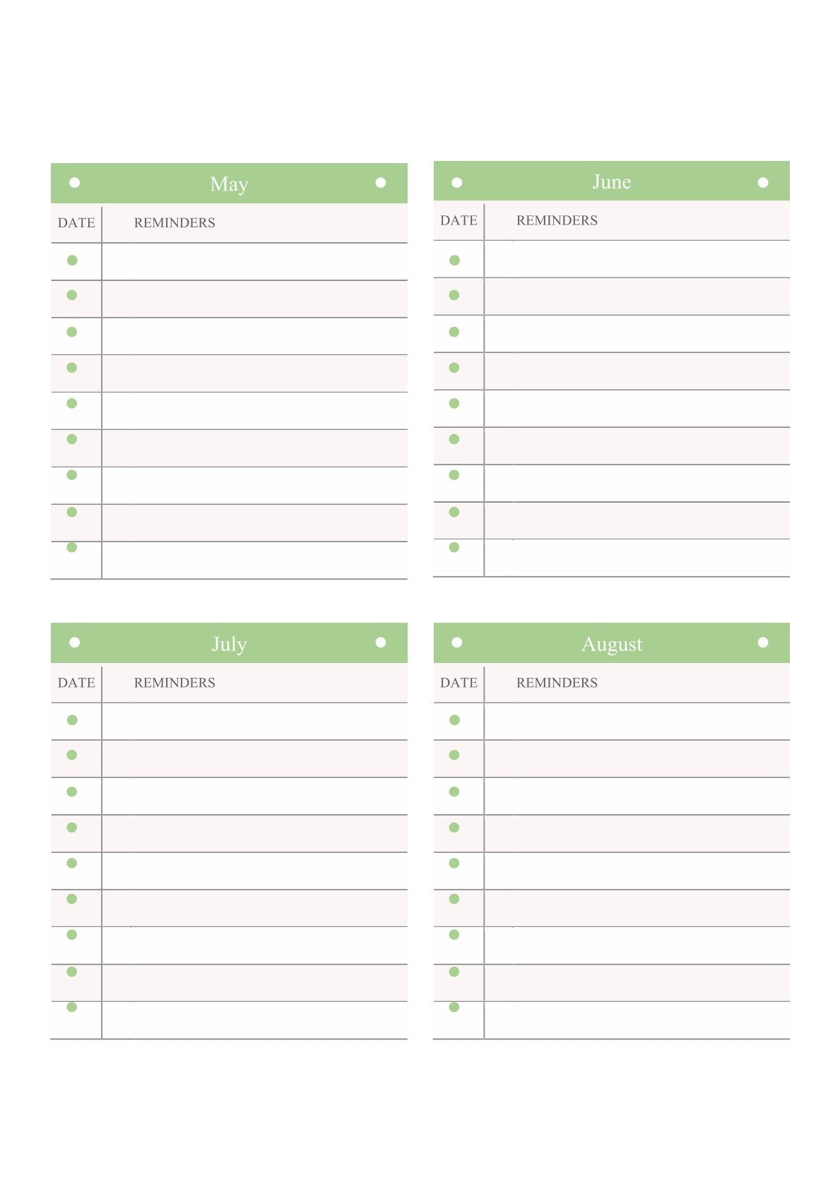 Free 12 Month Life Planner Template