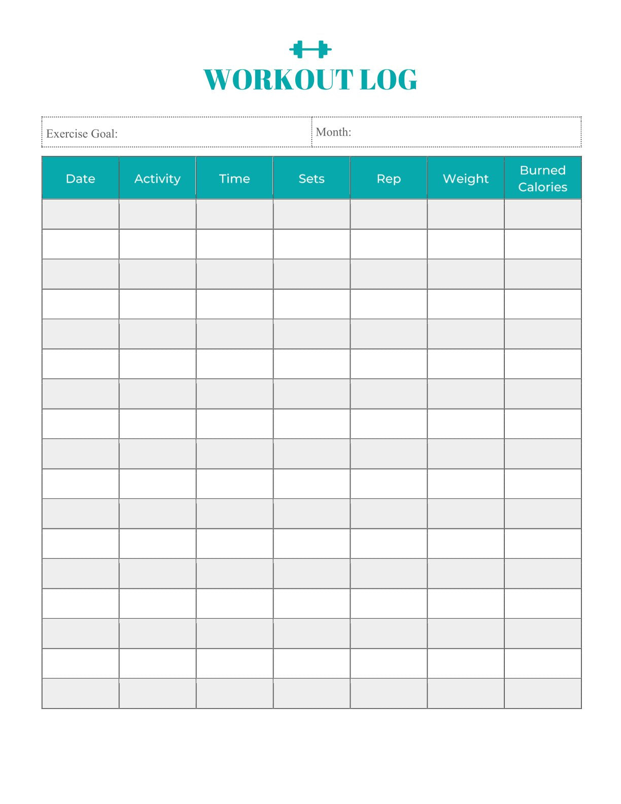 Free Exercise Workout Planner Template