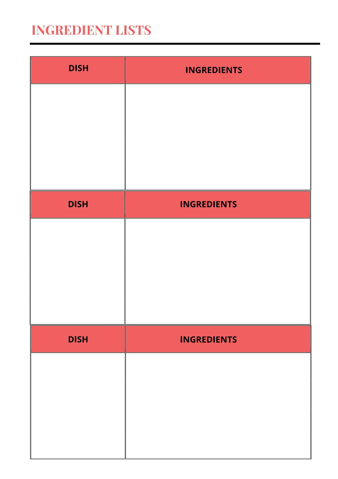 Free Event Menu Planner Template