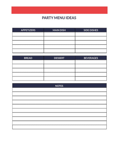 Free Party Menu Planner Template