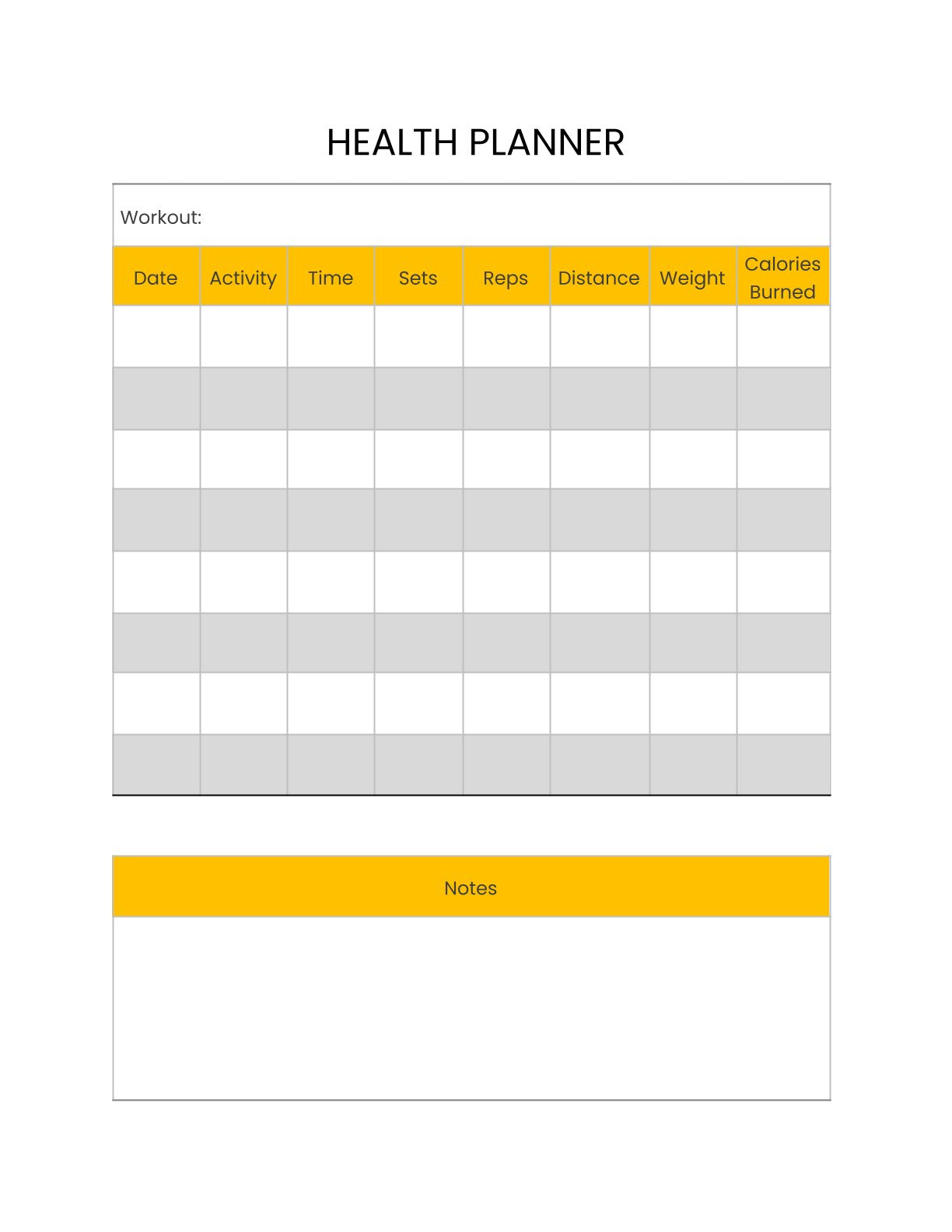 Free Health Planner Template