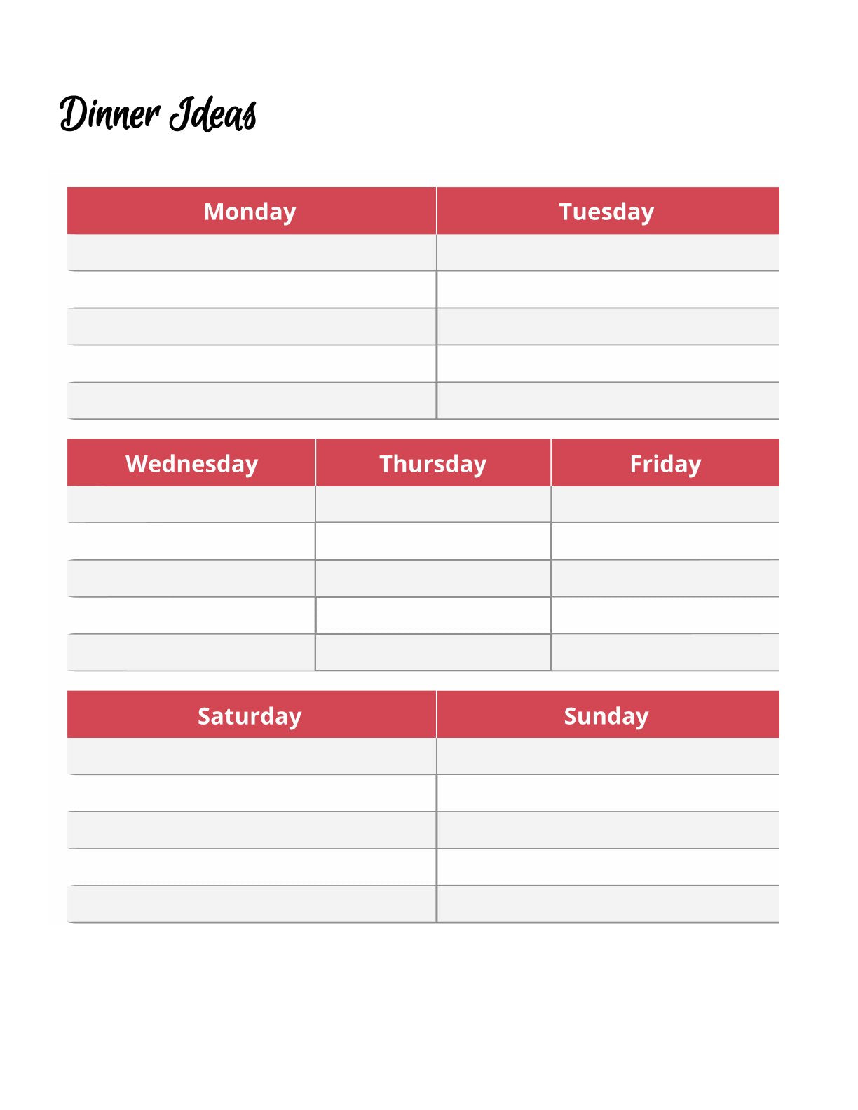 Free Dinner Menu Planner Template