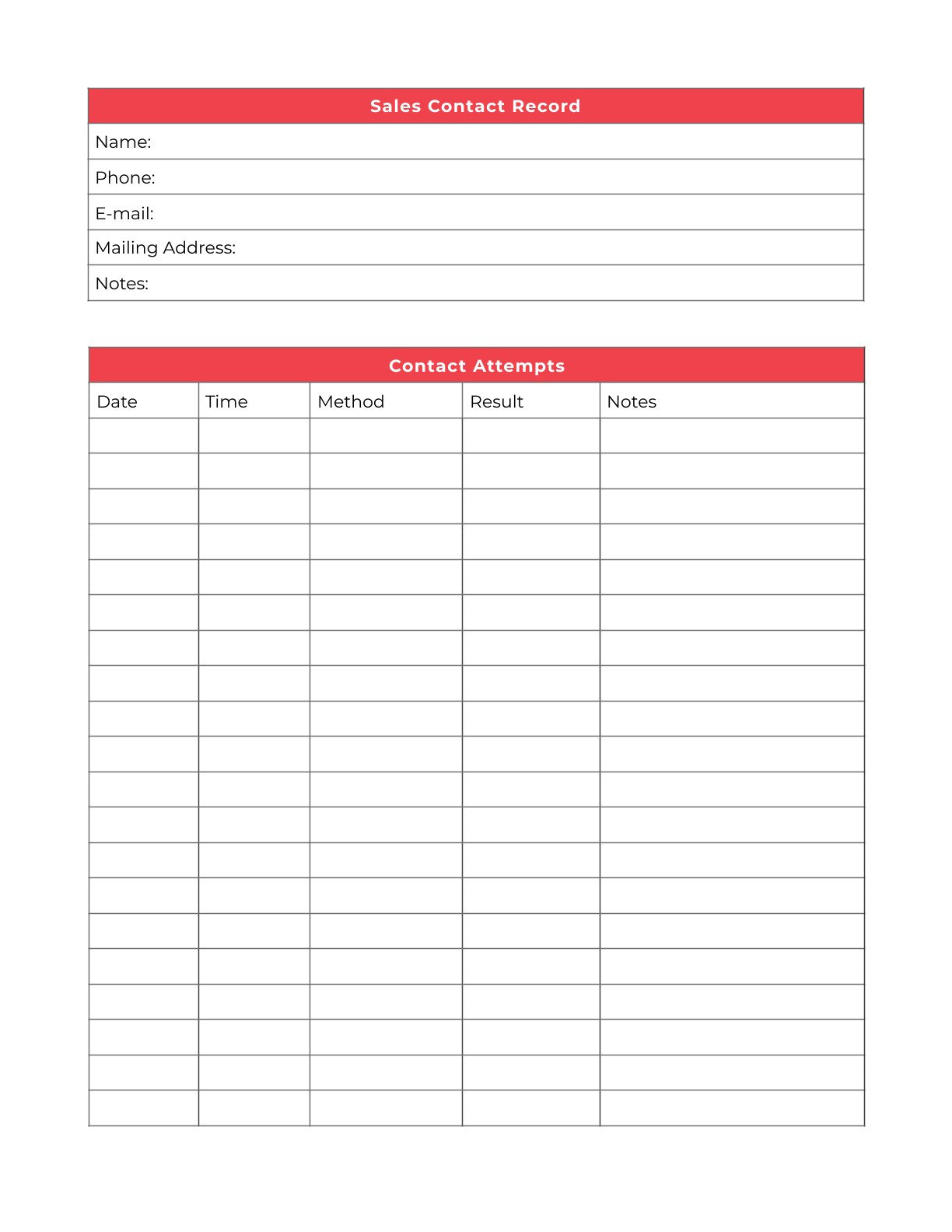 Free sales call Planner Template