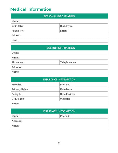 Free Family Medical Planner Template