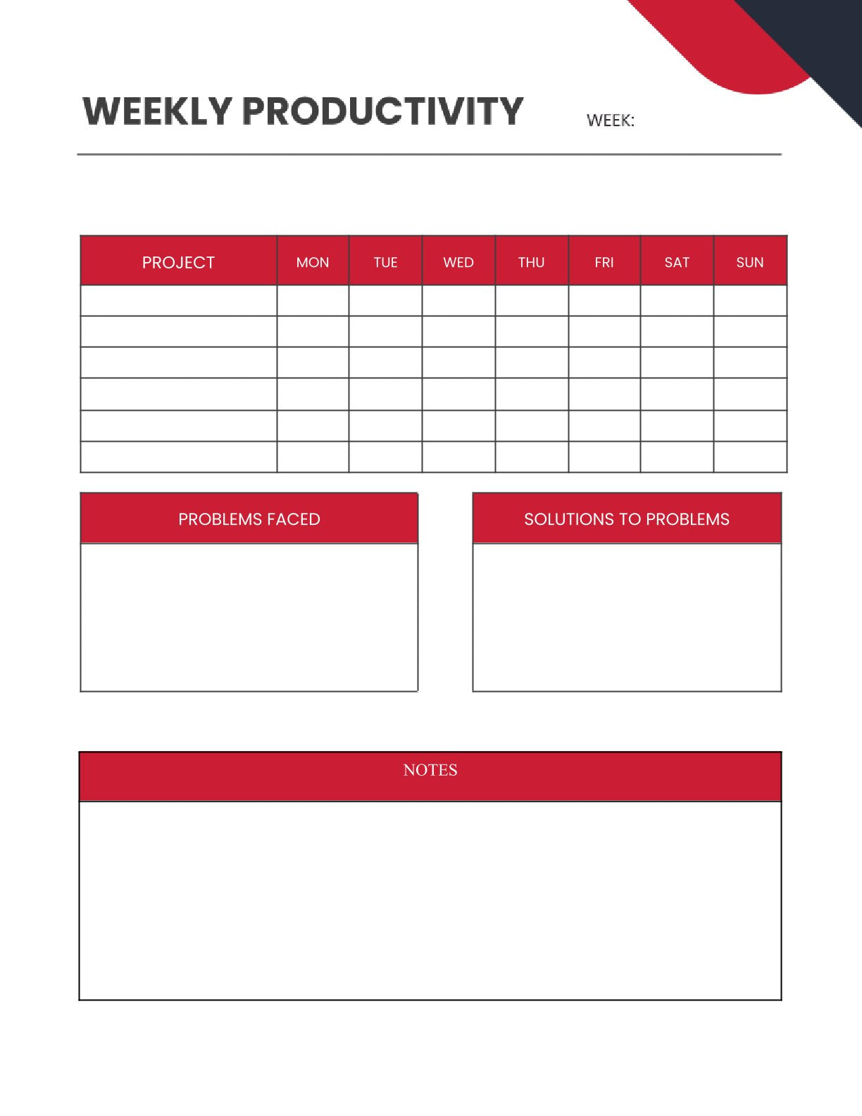 Free Productivity Project Planner Template