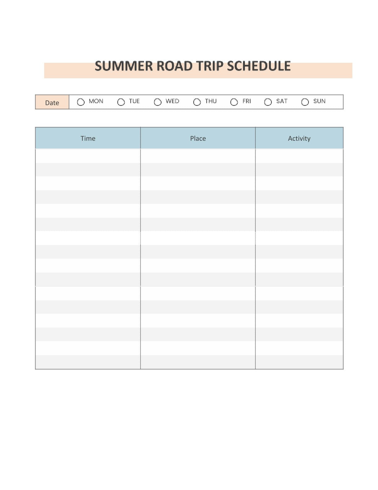 Free Summer Road Trip Planner Template