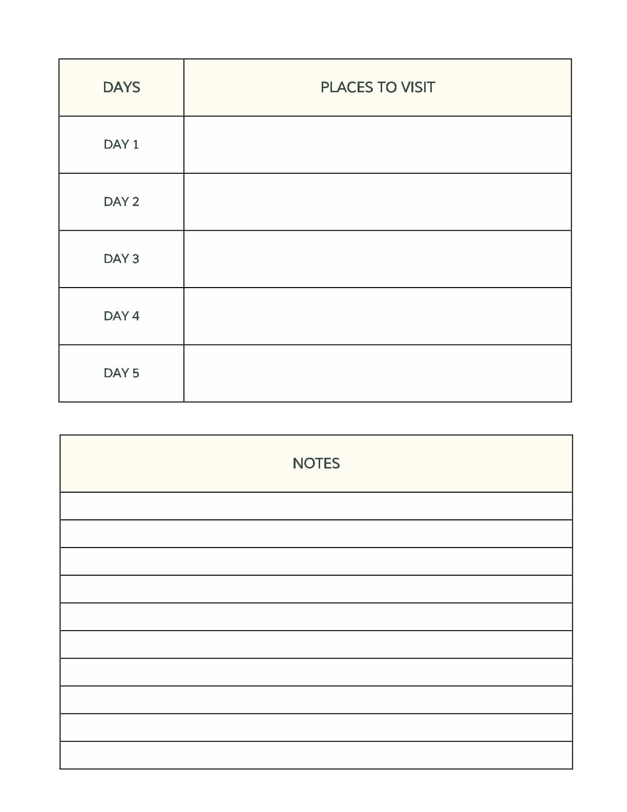 Free 5 Days Trip Planner Template