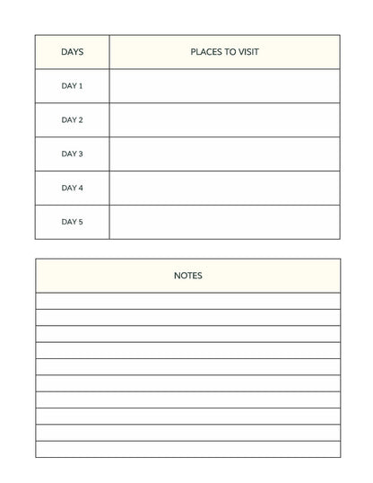 Free 5 Days Trip Planner Template