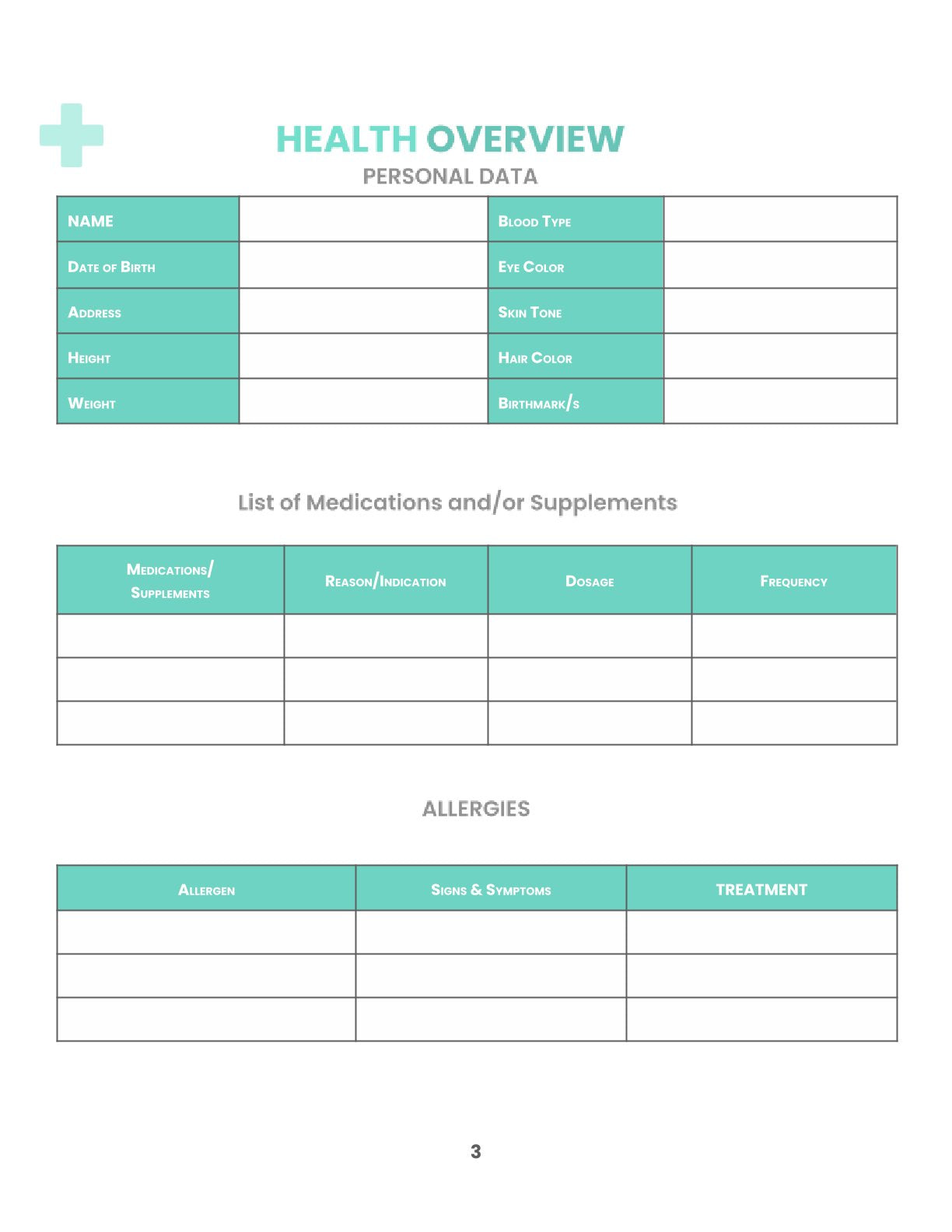 Free Health Vitamins Planner Template