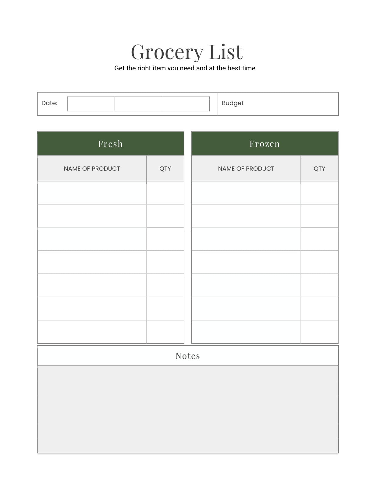 Free Menu Planner Template