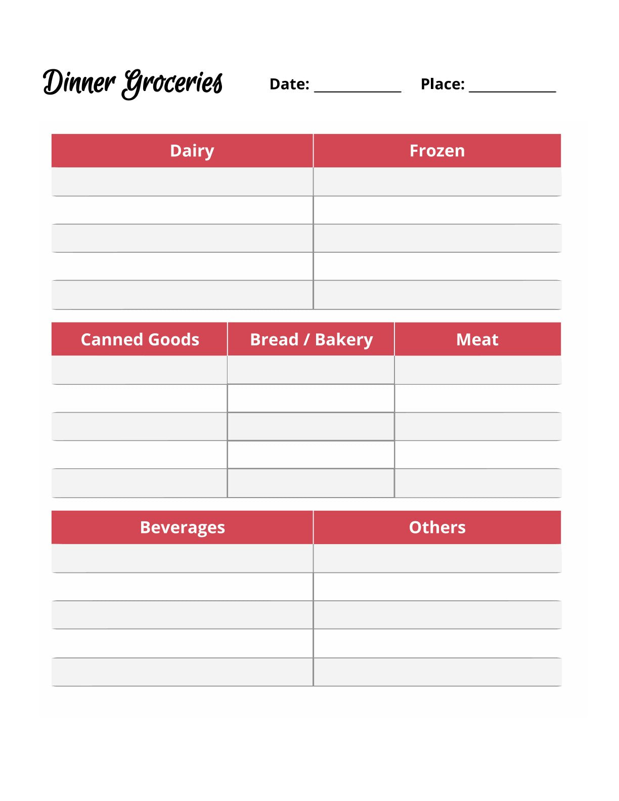 Free Dinner Menu Planner Template