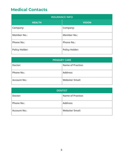 Free Family Medical Planner Template