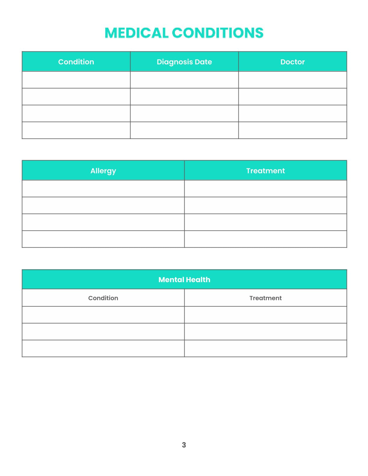 Free Monthly Health Planner Template