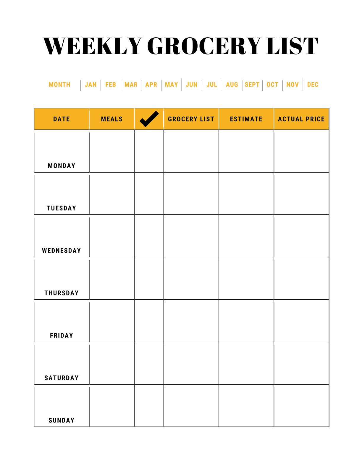 Free Monthly Meal Planner Template